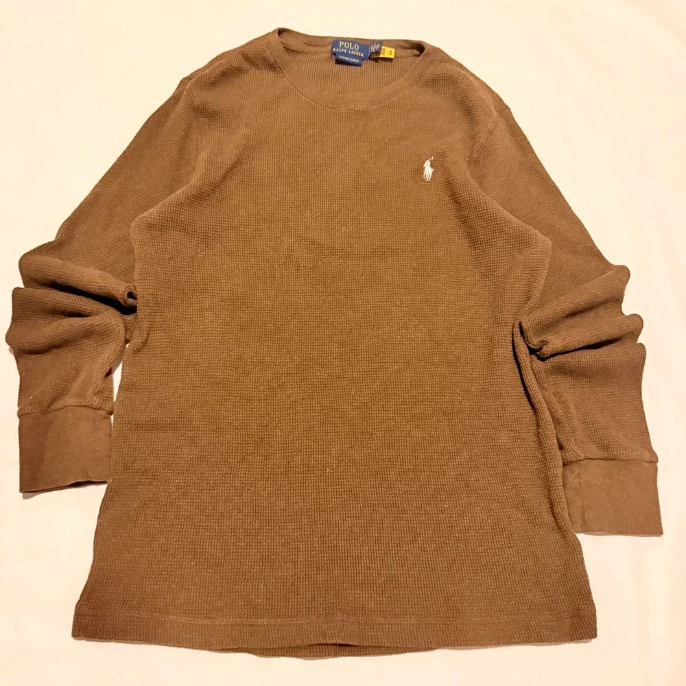 Polo Ralph Lauren Thermal Mens XL Brown Custom Slim Fit Waffle Knit Long Sleeve